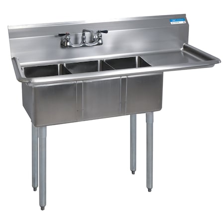 Bk Resources Three Compartment Sink 10 in x 14 in, 3, 2, Free Standing, Stainless Steel BKS-3-1014-10-15R
